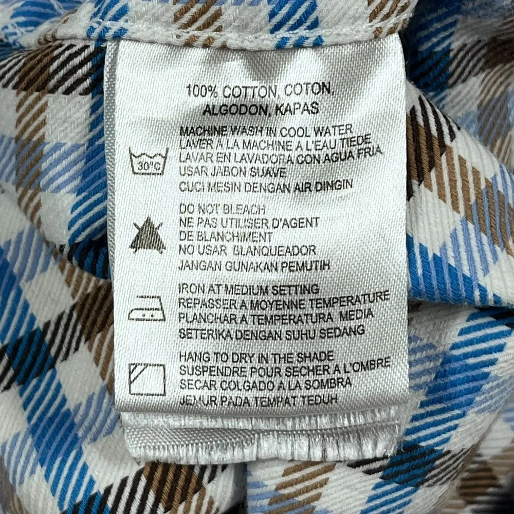 Report Collection Originals Button Up Shirt Men's XL Blue Brown Plaid Business